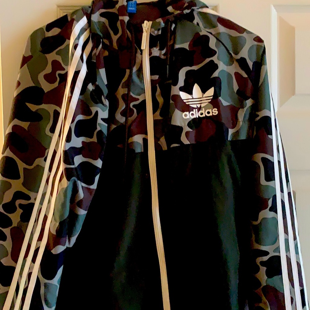 Camo adidas wind breaker zip up hoodie used 2x
